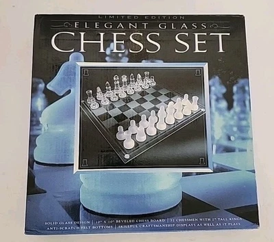 Elegant Glass Chess Set 10" Board Clear & Frosted Game Pieces, Anti Scratch Felt - Image 1 of 3