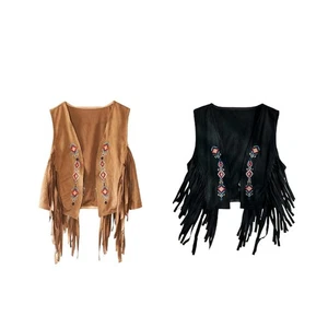 60S 70S Hippie Vest, Suede Fringe Vest Jacket for Shopping, - Picture 1 of 15