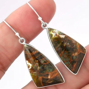 Natural Turkish Rainforest Chrysocolla 925 Silver Earrings Jewelry E-1001 - Picture 1 of 5