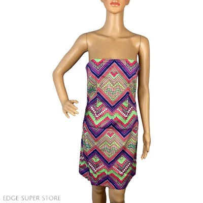 Laundry Shelli Segal Boho Neon Pink Purple Green Print Strapless Dress Size 6 - Image 1 of 4