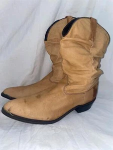 VTG 80S MENS 12 NEW DINGO TAN SLOUCH LEATHER COWBOY PULL ON BOOTS - Picture 1 of 9