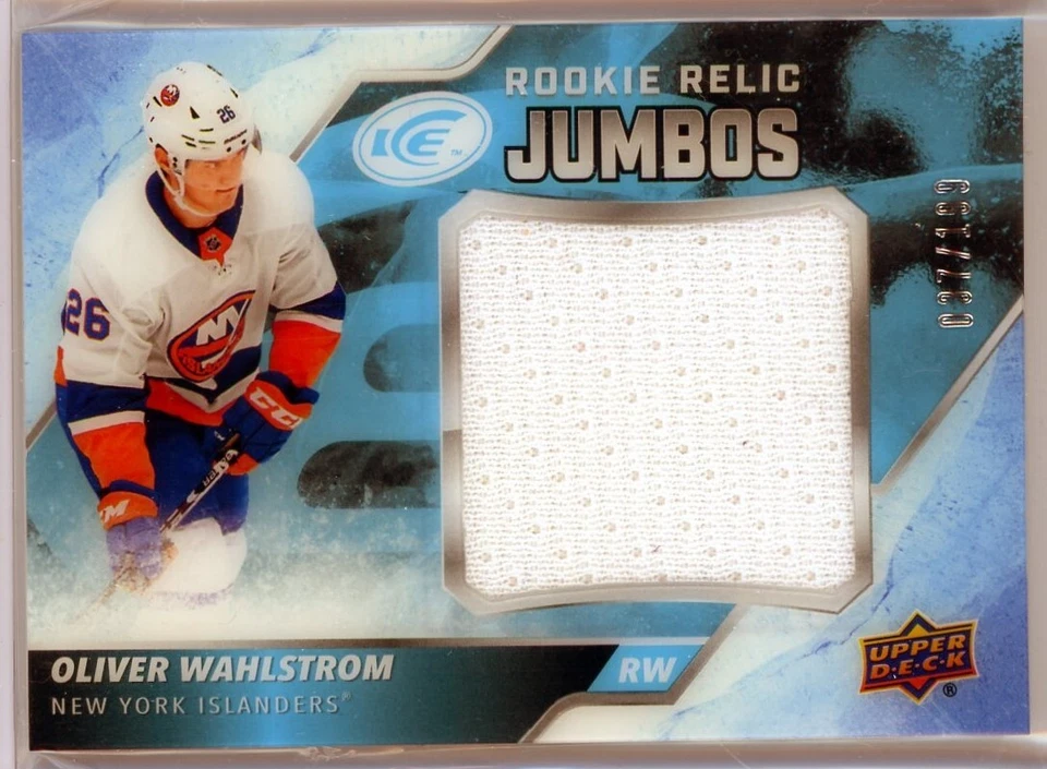 2019-20 Upper Deck Ice Rookie Relic Jumbos #OW Oliver Wahlstrom RC JERSEY /199 - Image 1 of 2