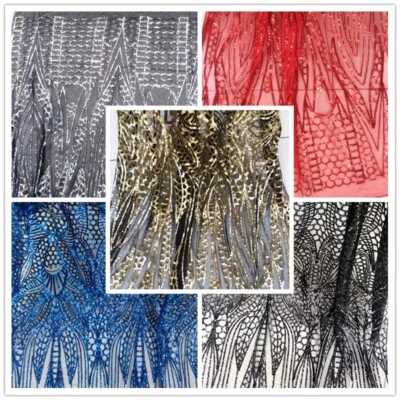 Sequins Mesh Embroidery Fabric Tulle Voile Wedding Prom Dress Costume Shiny - Image 1 of 4