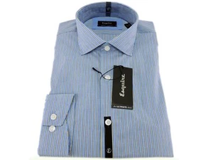 Esquire Blue Yellow Stripe Slim Fit 100% Cotton Non-Iron Dress Shirt 16 32/33 - Picture 1 of 3