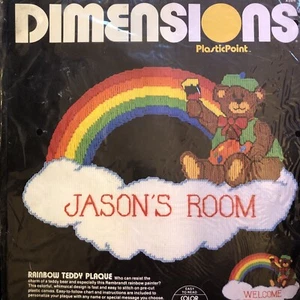 Rainbow Teddy Plaque Plastic Canvas Kit - Vintage 1984 Dimensions # 2524 - Picture 1 of 6