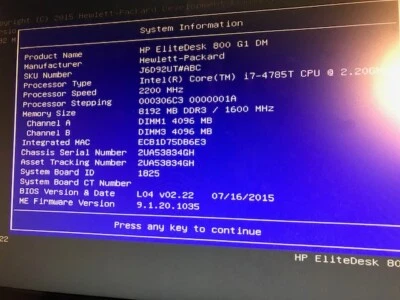 HP ELITEDESK 800 G1 J6D92UT#ABA INTEL I7-4785T, 8GB RAM,500GB MINI PC - Image 1 of 4