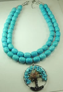 Collar Howlita Turquesa 2 Hilos con Árbol de la Vida y Abeja Joyería Artesanal - Imagen 1 de 2
