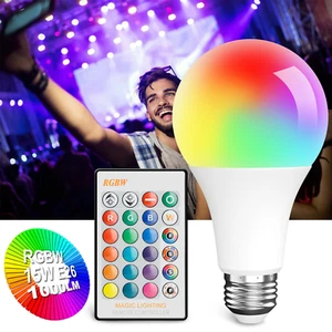 RGBW LED Light Bulb 15W E26 A19 Color Changing Dimmable Bulb with Remote Control - Picture 1 of 12
