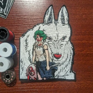 Princess Monoke & Moro Anime Patch Ghibli Miyazaki Embroidered Iron On 5x3.75" - Picture 1 of 3