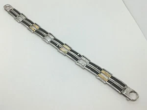 Gorgeous Mens 10k Yellow Gold And Sterling Silver Onyx Gate Style Bracelet - Picture 1 of 11