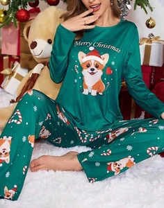Navidad Corgi Perro Novedad Damas Mujer Pijama Pjs Talla 10 12/14 16 - Imagen 1 de 10