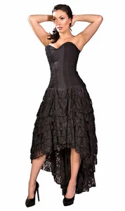 Dress Womens Black Strapless Corset Top Layered Lace Full Hi Low Skirt Ball Gown - Picture 1 of 6