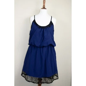 Blue Mini Party Dress with Black Lace Strappy Going Out Cocktail BNWT Size 12 - Picture 1 of 9
