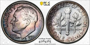 1959 (P) PCGS Roosevelt Silver Dime MS67FB MS-67 Full Bands - Nice toning! - Picture 1 of 3
