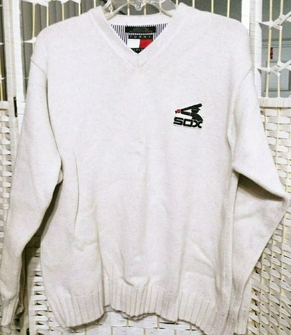 Chicago White Sox MLB baseball sweater, cream sz LG vintage logo Tommy Hilfiger Cover