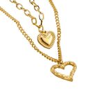 2Pcs Heart Pendant Necklace Layered Choker Necklace Elegant Simple Chain Girl