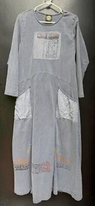 Designs Limited LA Dress Women Large Charcoal Gray Maxi Silkscreen Pockets FLAWS - Picture 1 of 8