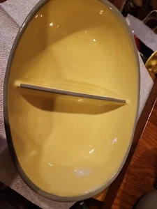 HARKERWARE 10 1/4" 2 Part Oval Bowl Vintage Yellow And Gray Grey Century Modern - Picture 1 of 6