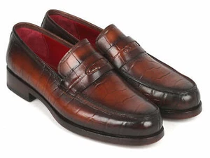 Paul Parkman Brown Crocodile Embossed Calfskin Penny Loafers (ID#3857-BRW) - Picture 1 of 6