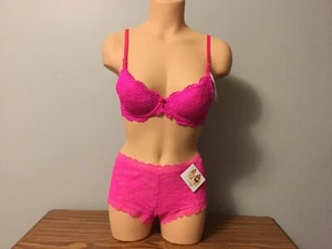 **Neu mit Etikett** **SMART & SEXY** Push-up-BH-Set mit Spitze, 32B & Boyleg-Höschen mit Spitze, S—PINK - Bild 1 von 12