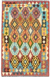 Kilim Oriental Rug Multicolored Geometric Pattern Reversible Small Carpet 3X5 ft - Picture 1 of 12