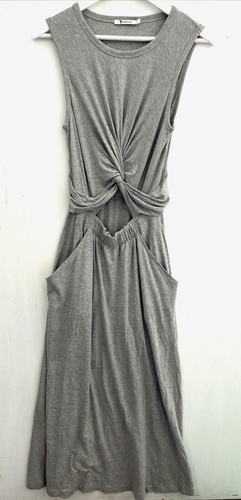 Abito tubino midi T BY ALEXANDER WANG grigio jersey maglia twist taglio davanti taglia S