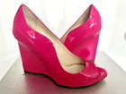 BRIAN ATWOOD 39 8 Hot Pink Patent Leather Scalloped Open Toe Wedge Heels Shoes
