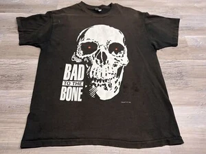 Vintage 90s Bad to the Bone T-Shirt Terminator Skull Sun Faded Single Stitch XL - Picture 1 of 11