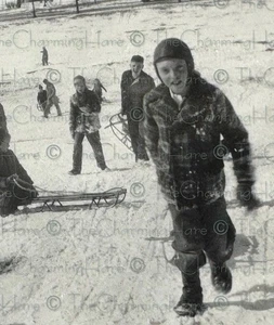 Vintage Photo Snow Sledding Hill Snowy Day 1940’s - Picture 1 of 3