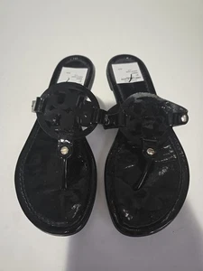 Tory Burch Women's Miller Sandals Size 7.5 Black Patent Leather Thong Flats - Picture 1 of 6