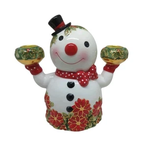 Christopher Radko Holly Dot Duo Muñeco de Nieve Doble Brazo Candelabro con Flor de Pascua - Imagen 1 de 16