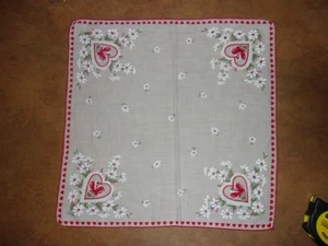 Vintage Handkerchief Hearts and Floral Pattern 13"x 13" (A) - Picture 1 of 3