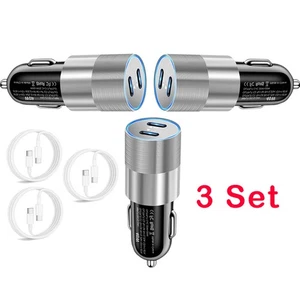 3X 40W PD Fast Car Charger Adapter Type C Cable Braided For iPhone 16 15 Samsung - Picture 1 of 13