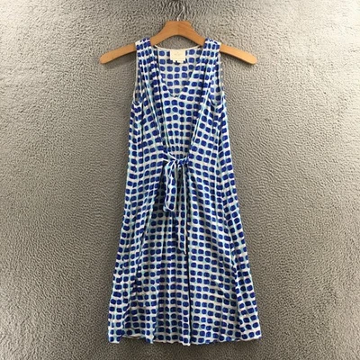 Kate Spade New York Dress Womens XS Blue Dot Stripe Sleeveless Tie Waist Midi - Image 1 of 4