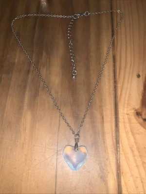 Opalite Heart Shaped Pendant Silver Tone Chain Necklace  - Image 1 of 4
