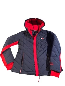 TOMMY HILFIGER Womans Lightweight Packable/Hooded/Jacket Red/Blue Medium - Picture 1 of 10