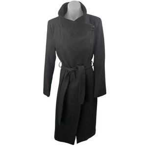 Kenneth Cole schwarz Langarm Stehkragen Tie Taille Trenchcoat Jacke Größe 6 - Bild 1 von 5