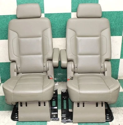 15' GM SUV LWB Tan Leather Rear Captains Backseat Heated Bucket Seats Pair 2x OE - Image 1 of 4