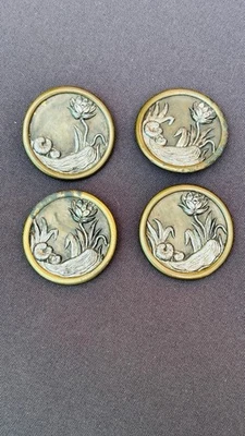 Antiguo Art Nouveau Siglo XIX Plata + Botón Cobre LILYPADS Lg Vestido Botones RARO Foto 1 de 4