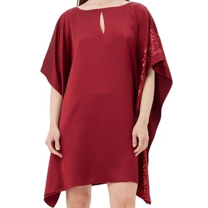 Trina Turk Renna Cape Keyhole Sequin Satin Cocktail Dress, S, Red | NEW $278 - Picture 1 of 5