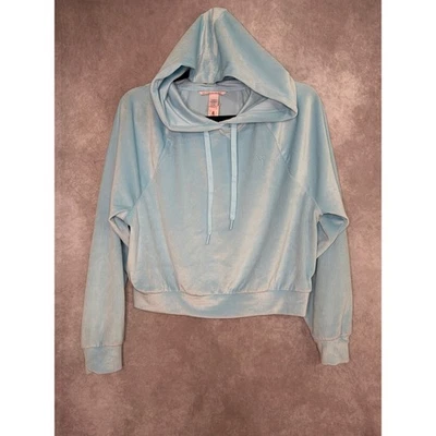 Sudadera con capucha corta acanalada de terciopelo azul pequeña Victoria's Secret nueva con etiquetas Foto 1 de 4
