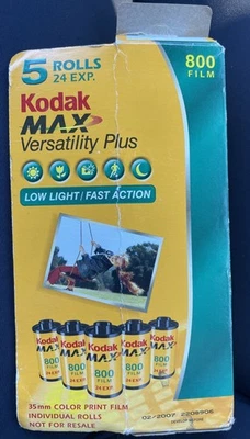 Kodak MAX 800 Color Film 5Pk 24 Exposure 35mm Old Stock 120 Exposures Exp 2/2007 - Image 1 of 4