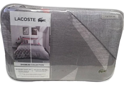 Juego de edredón gris Lacoste 100 % algodón sarga cepillada Meribel King Foto 1 de 4