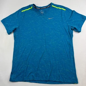 Nike Dri-Fit T-Shirt Herren XL blau meliert Rückenwind Laufen Reißverschlusstasche V-Ausschnitt - Bild 1 von 13