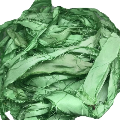 Sari Silk Ribbon super bulky yarn - Mint Green - Sari Silk Ribbons - Silk Strips - Image 1 of 4