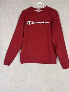 VTG Champion Sweater Mens Medium Red Crew Neck Pullover Spell Out Sweatshirt - Picture 1 of 8