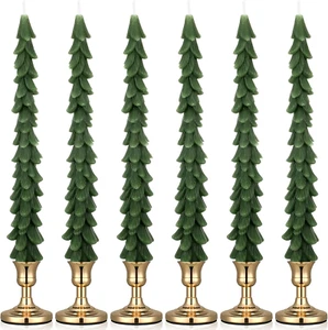 Christmas Tree Candles with Candle Holder Christmas Tree Shaped Taper Candles Ch - Picture 1 of 6