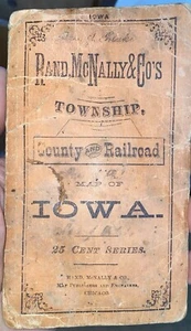 ANTIQUE Rand McNally 1880 Iowa Railroad 25 Cent Map - Picture 1 of 7