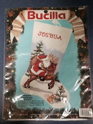 82827 Bucilla CHRISTMAS STOCKING Kit  Ride Em Santa Counted Cross Stitch new NIP - Image 1 of 4
