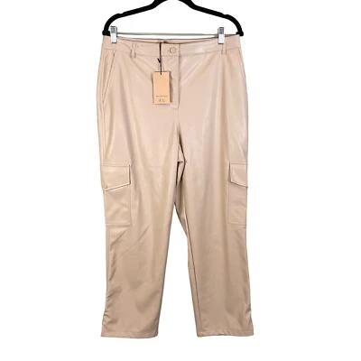 Calça cargo BAILEY 44 feminina couro sintético bronzeado com zíper aba de pressão bainha tamanho 12 nova com etiquetas - Imagem 1 de 4